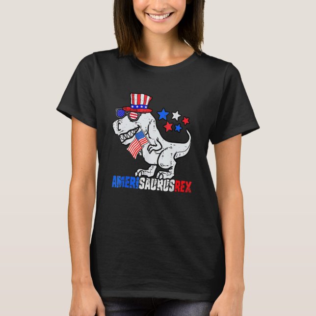 Dinosaur 4th Of July Kids Boys Men Amerisaurus Rex T-Shirt (Front)