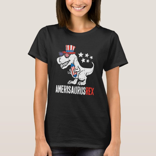 Dinosaur 4th Of July Kids Boys Men Amerisaurus Rex T-Shirt (Front)