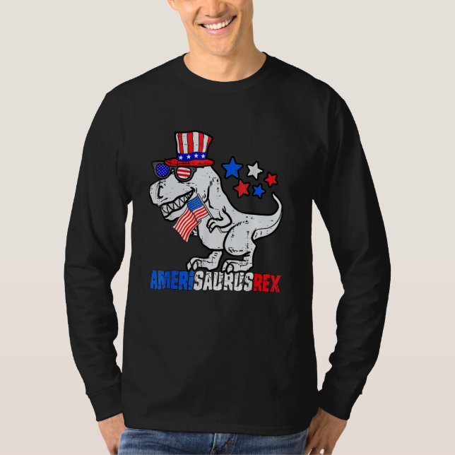 Dinosaur 4th Of July Kids Boys Men Amerisaurus Rex T-Shirt (Front)