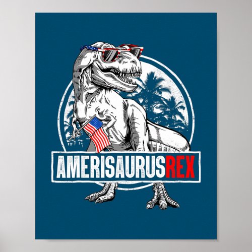 Dinosaur 4th of July Kids Boys Men Amerisaurus T Poster