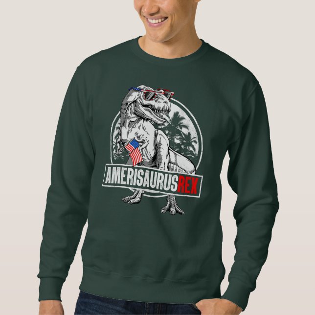 Dinosaur 4th of July Kids Boys Men Amerisaurus T Sweatshirt (Front)