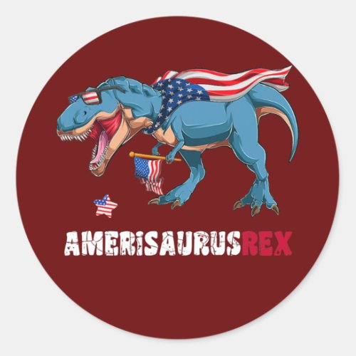 Dinosaur 4th of July Kids Boys Toddlers Classic Round Sticker