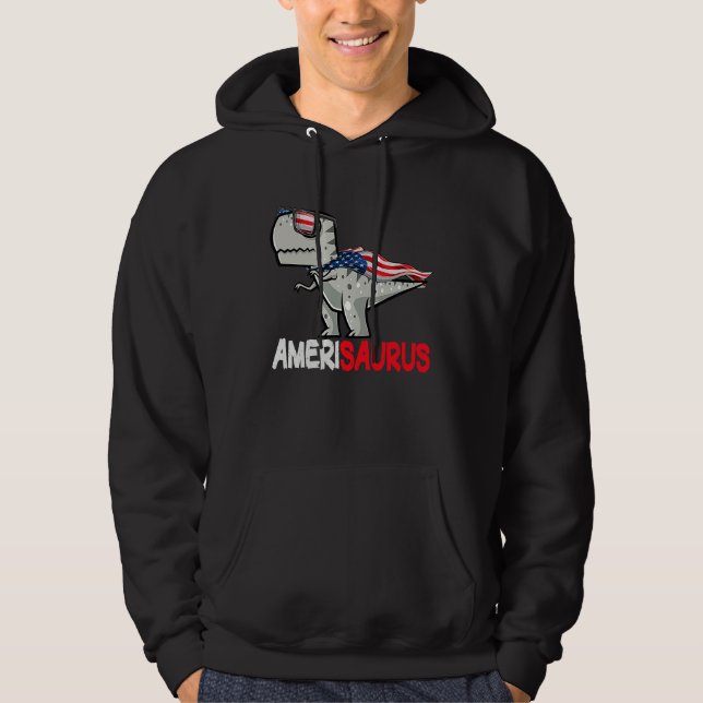 Dinosaur 4th of July Kids Rex Patriotic Amerisauru Hoodie (Front)