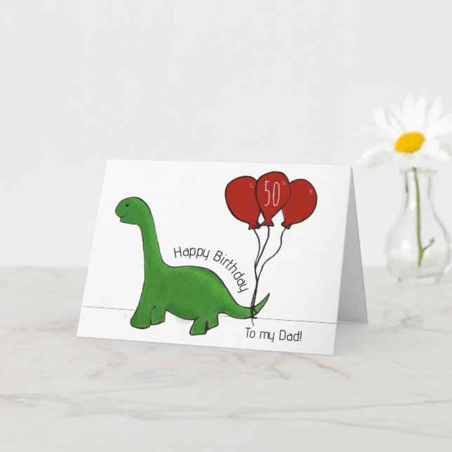 Dinosaur 50th birthday dad card (Small Plant)