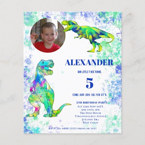 Dinosaur 5th Birthday Colorful Photo Budget Flyer