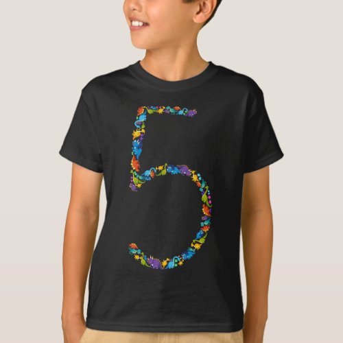 Dinosaur 5th Birthday For 5 Year Old Boy T_Shirt