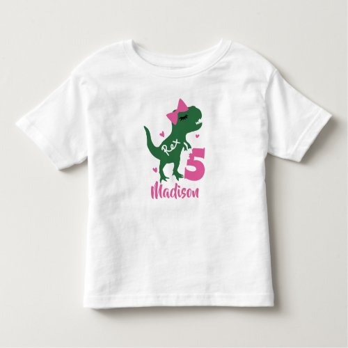 Dinosaur 5th Birthday Girl T_Shirt  Add your name