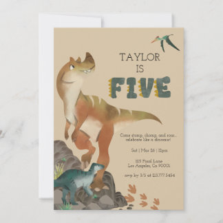 Dinosaur 5th birthday invitation
