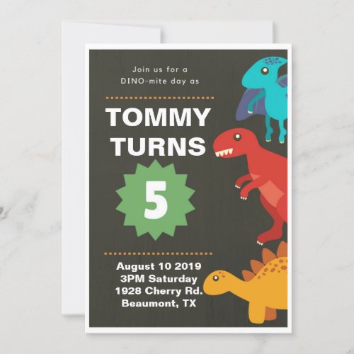 Dinosaur 5th Birthday Party Boy Invitation