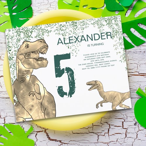 Dinosaur 5th Birthday Party budget Invitation