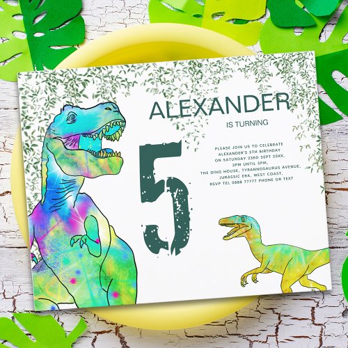 Dinosaur 5th Birthday Party Budget Invitation