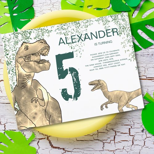 Dinosaur 5th Birthday Party budget Invitation Postcard