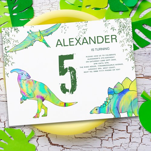 Dinosaur 5th Birthday Party Budget Invitation Postcard