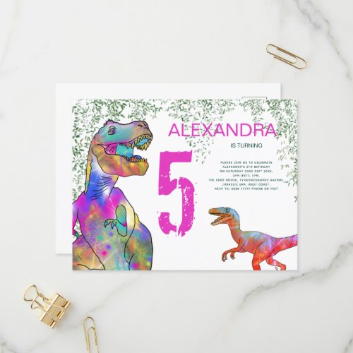 Dinosaur 5th Birthday Party for girls budget Invit Invitation Postcard