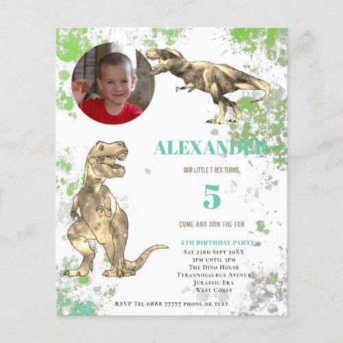 Dinosaur 5th Birthday party Photo Budget Flyer