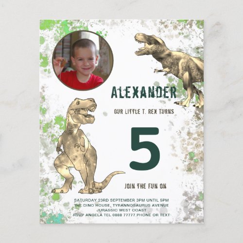 Dinosaur 5th Birthday Party Photo Budget Flyer