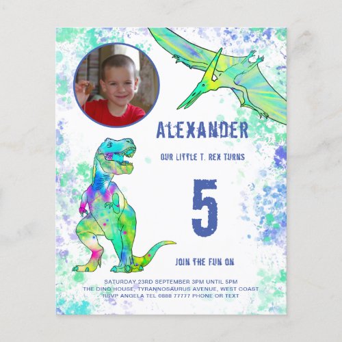 Dinosaur 5th Birthday Party Photo Budget Flyer