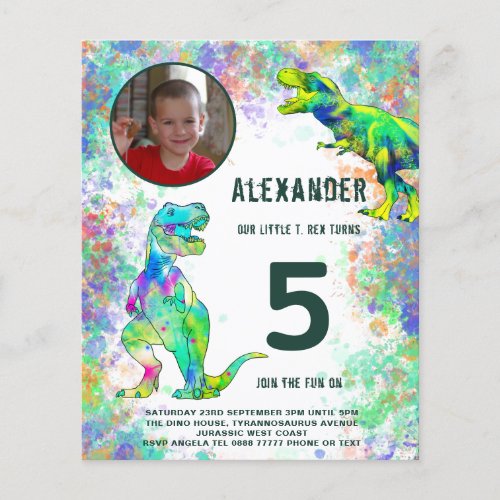 Dinosaur 5th Birthday Party Photo Budget Flyer