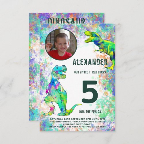 Dinosaur 5th Birthday Party Photo Invitation