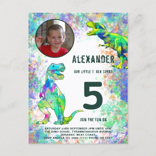 Dinosaur 5th Birthday Party Photo Invitation Postcard