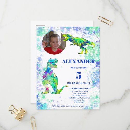 Dinosaur 5th Birthday Party T Rex Photo Invitation Postcard