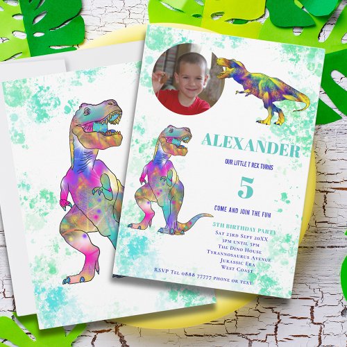 Dinosaur 5th Birthday Photo Invitation