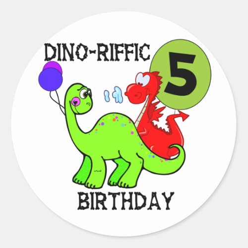 Dinosaur 5th Birthday T_shirts and Gifts Classic Round Sticker