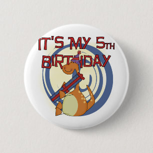 Dinosaur 5th Birthday Tshirts and Gifts Button