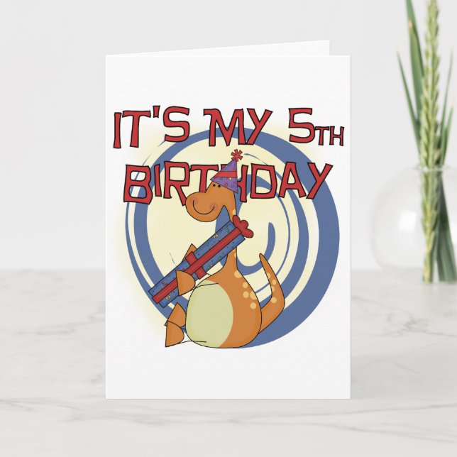 Dinosaur 5th Birthday Tshirts and Gifts Card (Front)