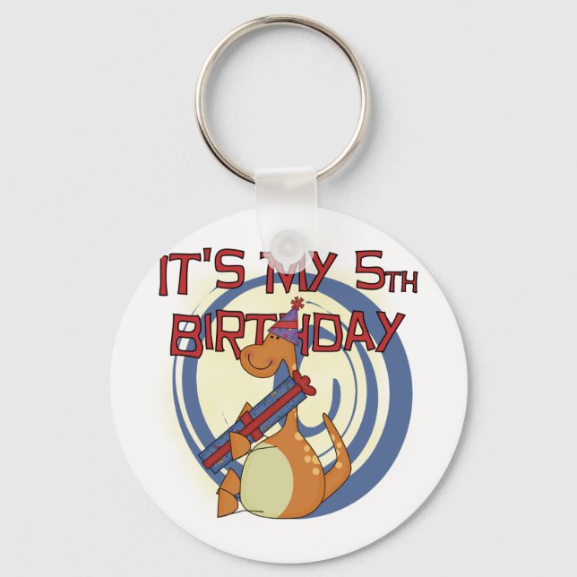 Dinosaur 5th Birthday Tshirts and Gifts Keychain (Front)