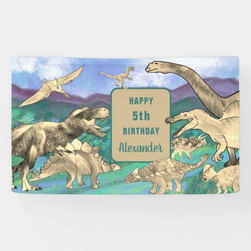 Dinosaur 5th boys birthday Personalized Banner