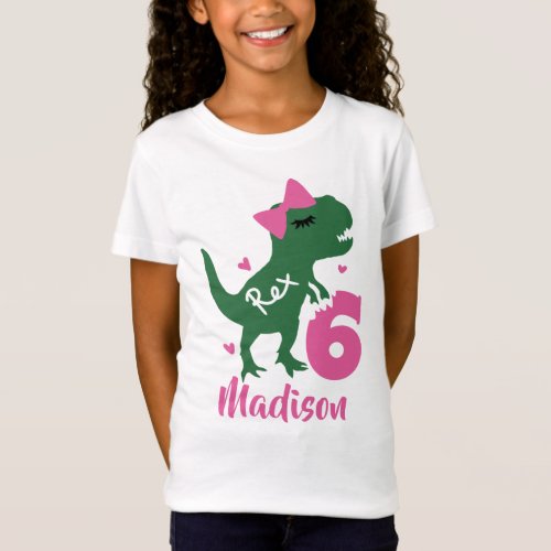 Dinosaur 6th Birthday Girl T_Shirt  Add your name