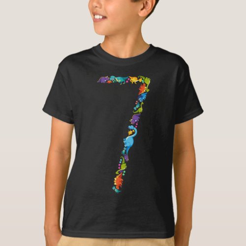 Dinosaur 7th Birthday For 7 Year Old Boy T_Shirt