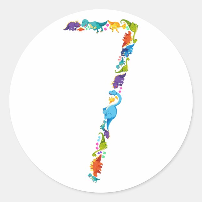 Dinosaur 7th Birthday for 7 Year Old Classic Round Sticker (Front)