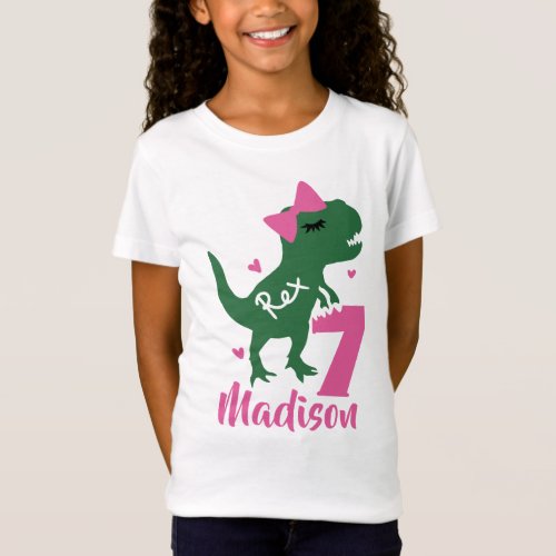 Dinosaur 7th Birthday Girl T_Shirt  Add Your Name