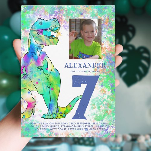 Dinosaur 7th Birthday Party Photo Budget Invitation Postcard