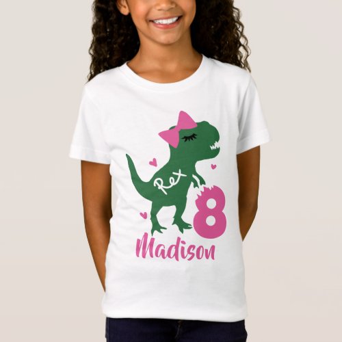 Dinosaur 8th Birthday Girl T_Shirt  Add Your Name