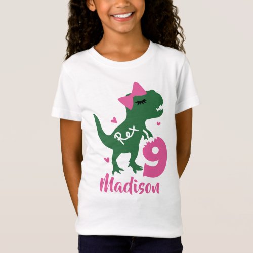 Dinosaur 9th Birthday Girl T_Shirt  Add Your Name