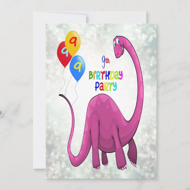 Dinosaur 9th Birthday Party Invitation (Front)