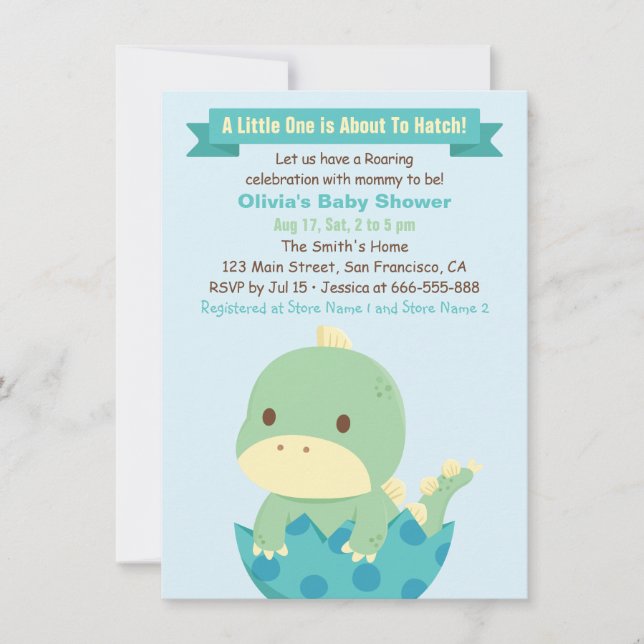 Dinosaur About to Hatch Baby Shower Invitations (Front)