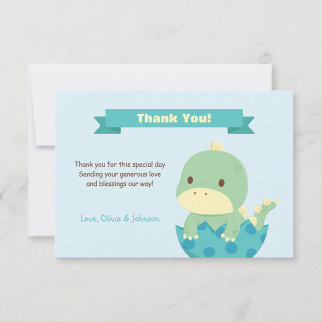 Dinosaur About to Hatch Baby Shower Thank You Note Card (Front)