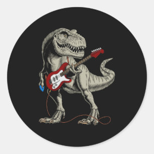 Dinosaur Acoustic Electric B Guitar Player  Classic Round Sticker