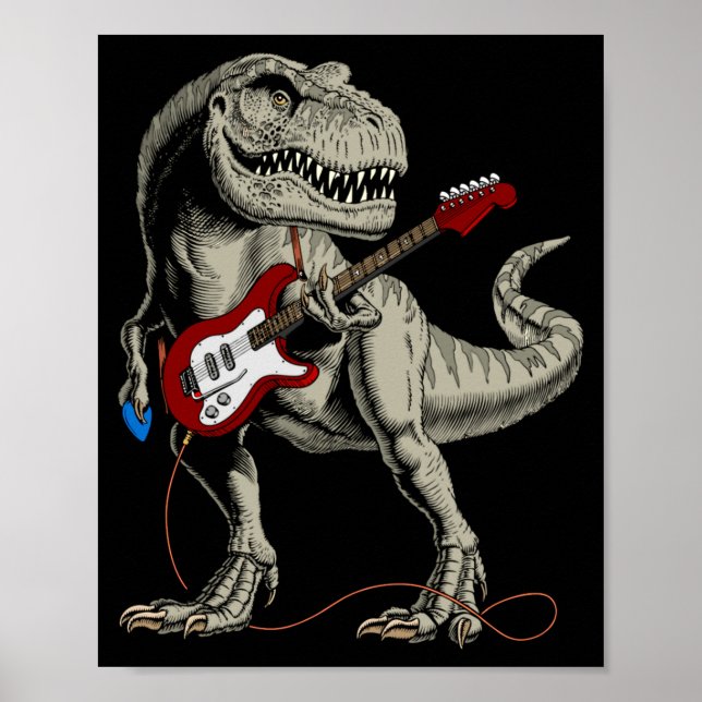 Dinosaur Acoustic Electric B Guitar Player  Poster (Front)