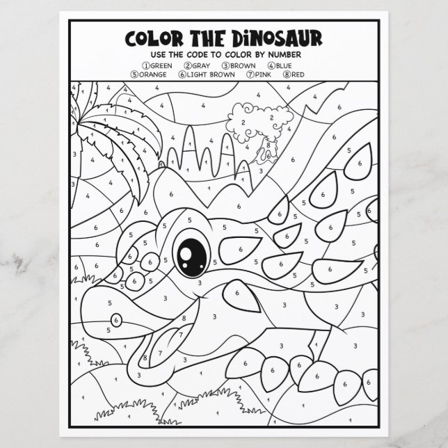 Dinosaur Activity For Kids Coloring Page By Number (Front)