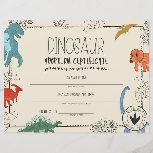 Dinosaur Adoption Certificate