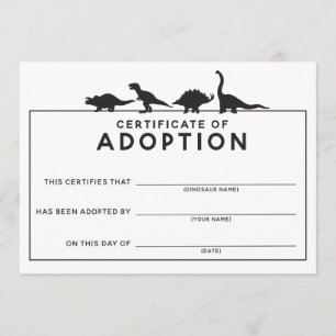 DInosaur Adoption Certificate Birthday Activity Program