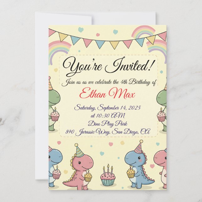 Dinosaur Adventure Birthday Invitation (Front)