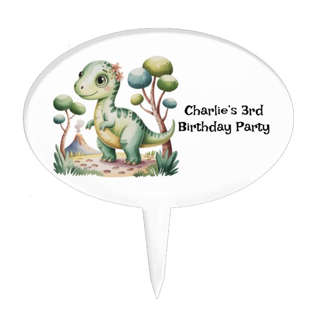 Dinosaur Adventure Boy's Birthday Party Cake Topper (Front)