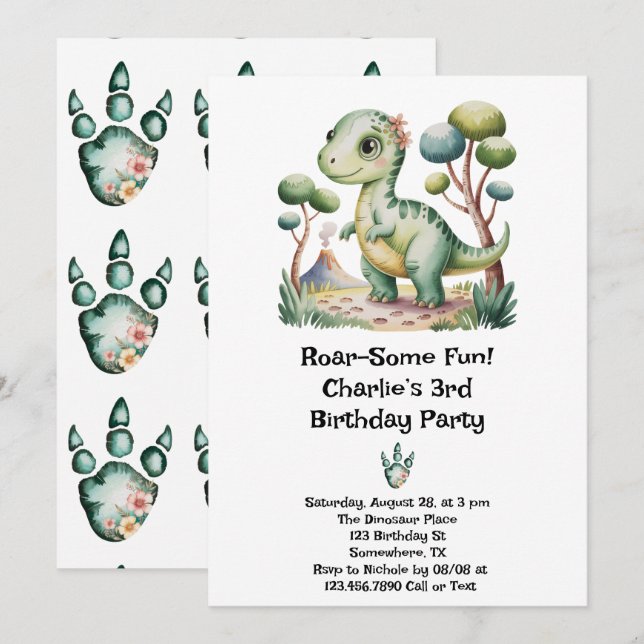 Dinosaur Adventure Boy's Birthday Party Invitation (Front/Back)