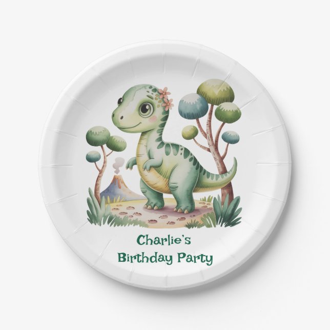 Dinosaur Adventure Boy's Birthday Party Paper Plates (Front)